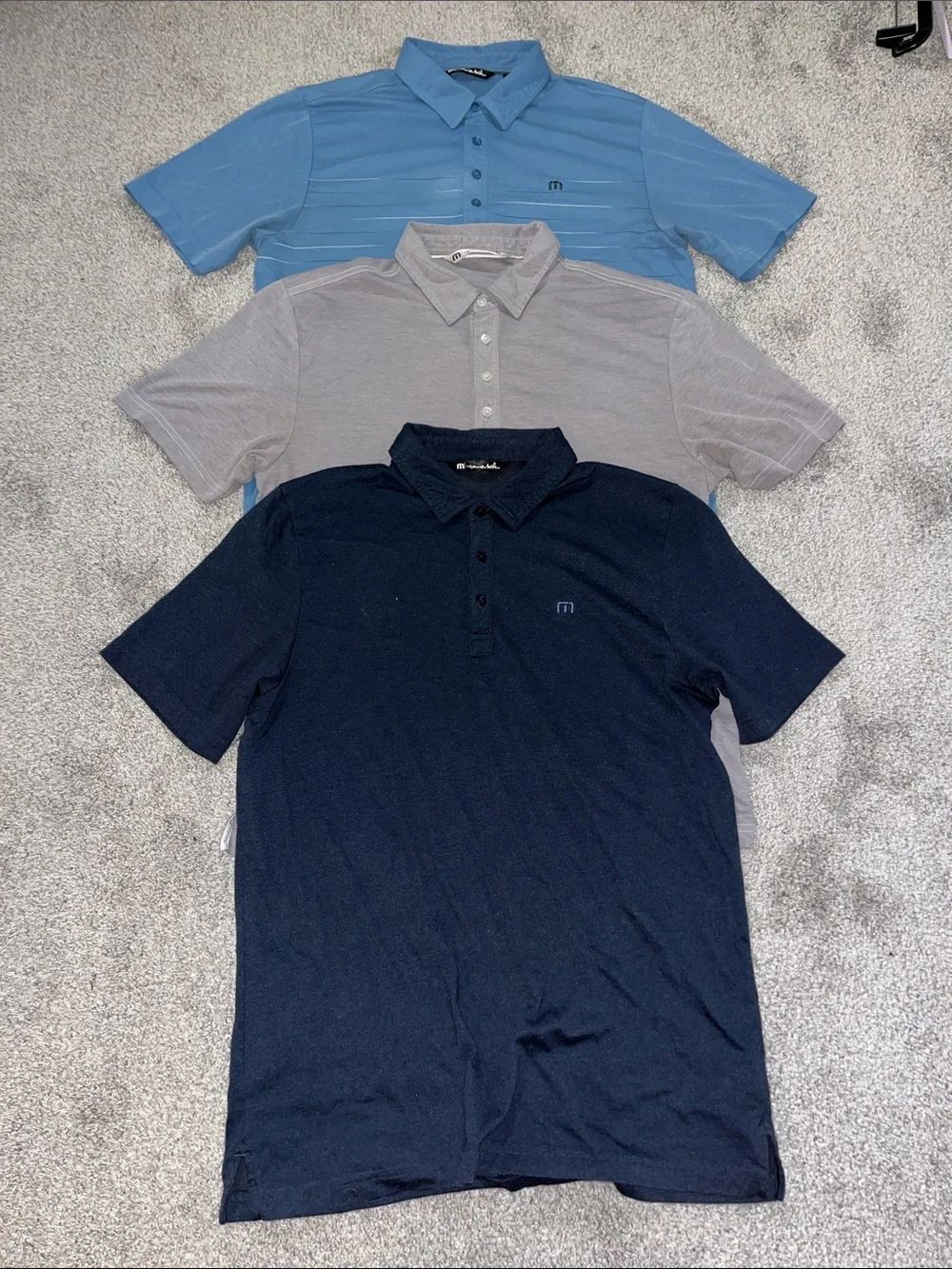 3- Gray Blue Travis Mathew Golf Polo Shirt slim fit cotton/Poly shirt L men’s